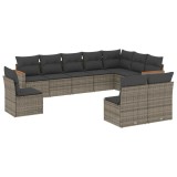 Cumpara ieftin Set mobilier de gradina cu perne, 10 piese, gri, poliratan