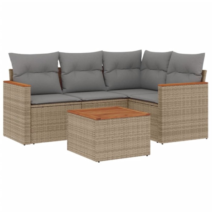 Set canapele de gradina, 5 piese, cu perne, bej, poliratan