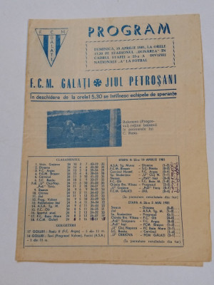 Program meci fotbal FCM GALATI - JIUL PETROSANI (19.04.1981) foto