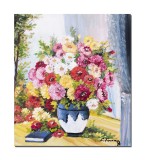 Cumpara ieftin Tablou pictat manual, Vaza cu flori si carte, 45x40cm ulei pe panza, gata de agatat pe perete