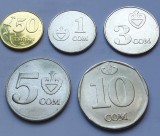 Set 5 Monede Kyrgyzstan 2008-2009: 50 Tylyn, 1, 3, 5, 10 Som, UNC, Asia