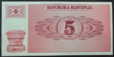 BANCNOTA 5 TOLARI - TOLARJEV, anul 1990 *cod 31 = UNC foto