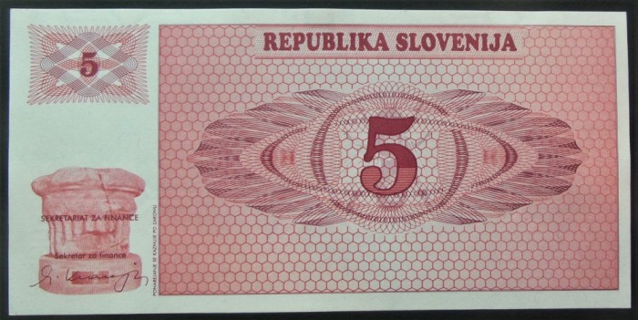 BANCNOTA 5 TOLARI - TOLARJEV, anul 1990 *cod 31 = UNC