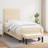 vidaXL Pat box spring cu saltea, crem, 90x190 cm, textil 3136722