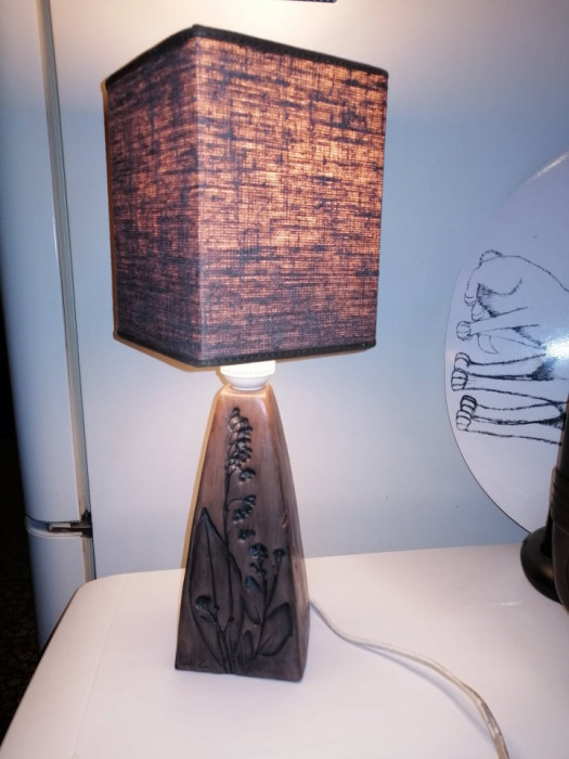 Lampa electrica veioza ceramica abajur textil vintage Dagny Zachrisson Suedia