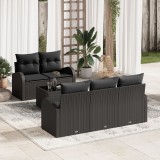 Set Canapele Gradina 6 Piese Ratan Poli Negru, Perne Incluse, 4 Locuri, VidaXL