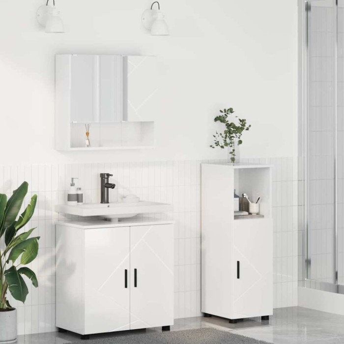 vidaXL Set de mobilier pentru baie Pe perete 3 pcs Alb foarte lucios 3392947