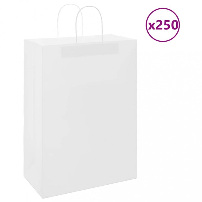 vidaXL Pungi de h&acirc;rtie 250 buc cu m&acirc;nere albe 32x17x44 cm