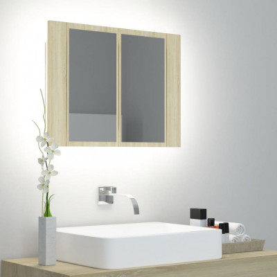 vidaXL Dulap de baie cu oglindă și LED, stejar sonoma, 60x12x45 acril foto