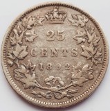 317 Canada 25 cents 1892 Victoria km 5 argint, America de Nord