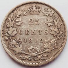317 Canada 25 cents 1892 Victoria km 5 argint