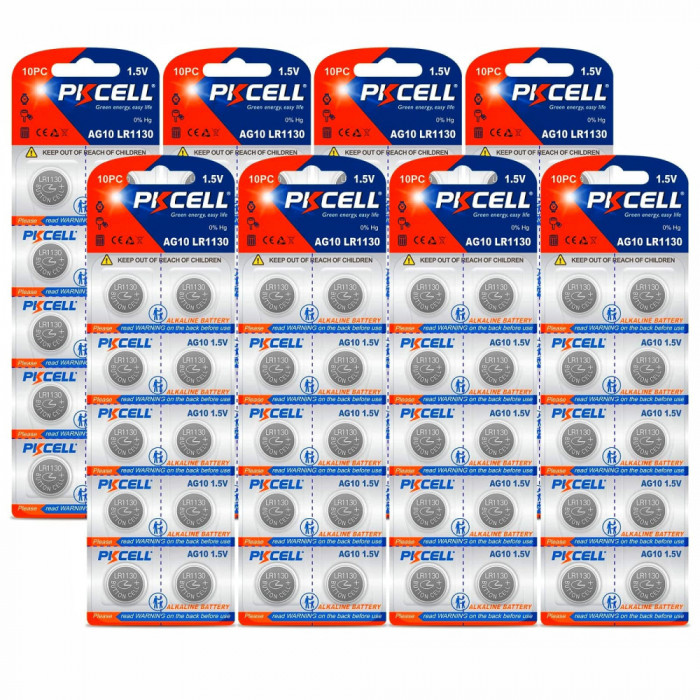 Set 80 Baterii Alkaline AG10, LR54, LR1130, Pkcell