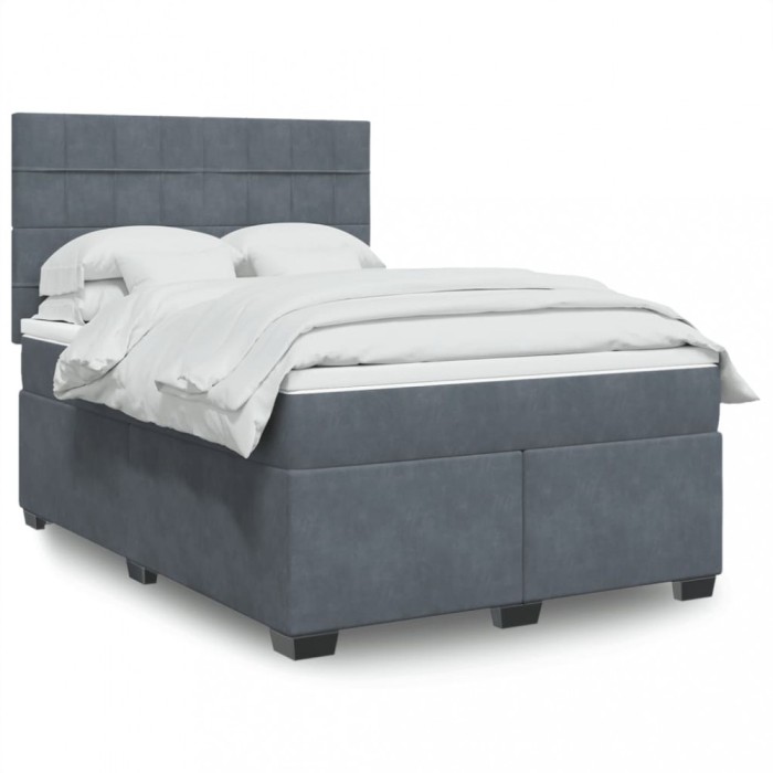 vidaXL Pat box spring cu saltea, gri &icirc;nchis, 140x200 cm, catifea 3293231
