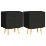 Gossi noptiere, 2 buc., negru, 40 x 30 x 50 cm, lemn masiv de pin
