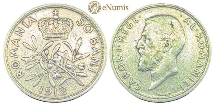 (M108) 50 Bani 1912 Brussels Argint Romania - Km  41