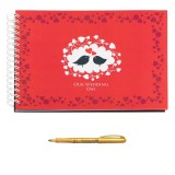 Album foto / Guestbook Caiet marturii 2 Birds pentru nunta, format A5 landscape, pix inclus, 120 pagini albe, accesoriu nunta