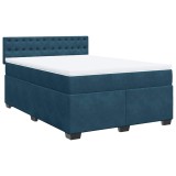 Cumpara ieftin Pat box spring cu saltea, albastru inchis, 140x200 cm, catifea