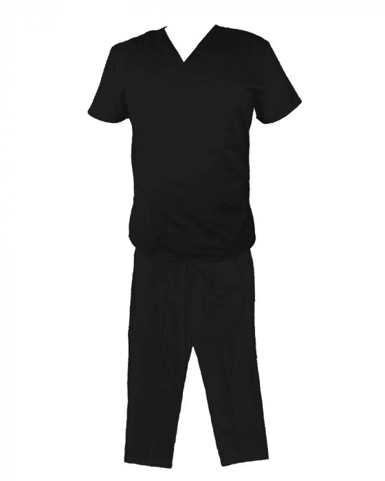 Costum Medical Pe Stil, Negru cu Elastan, Model Classic Barbati - 2XL, L