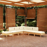 Set mobilier gradina cu perne crem, 7 piese, lemn de pin GartenMobel Dekor, vidaXL