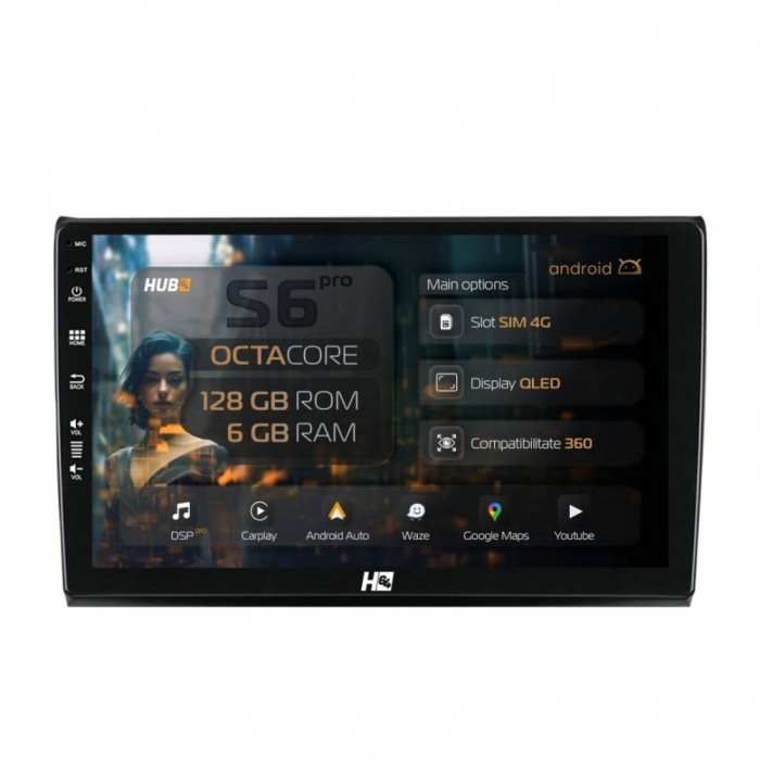 Navigatie Fiat Bravo (2006-2014) 6GB RAM Android 13 Octacore Slot Sim 4G DSP GPS Wi-FI Carplay Android Auto USB Bluetooth Waze Touchscreen 9 Inch