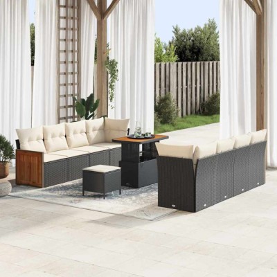 vidaXL Set de canapele pentru grădină 11 pcs Negru, Crem foto