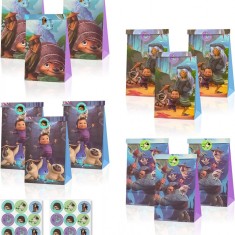Set de 12 pungi pentru cadouri si 18 autocolante animate Yisscen, hartie, multicolor, 13 x 8 x 21,5 cm