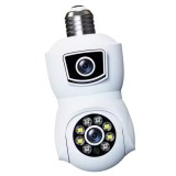 Camera de supraveghere tip bec, WiFi, dubla, 360&deg; panoramic, alarma, vedere nocturna, port microSD, detectare a miscarii, alb