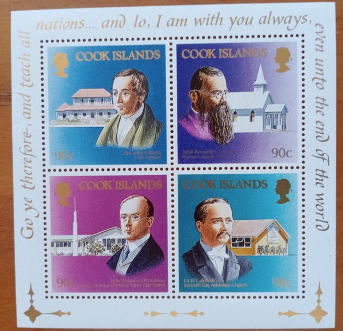COOK -ISL &#039;&#039;PRIMII-MISIONARI&#039;&#039;-COLITA-BLOC DE4 -MNH NESTAMP. -Calitate EXTRA