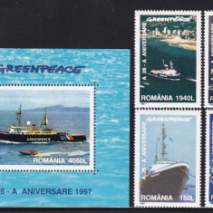 ROMANIA 1997 LP 1426 LP 1427 PROTEJAREA MEDIULUI GREENPEACE SERIE+COLITA MNH