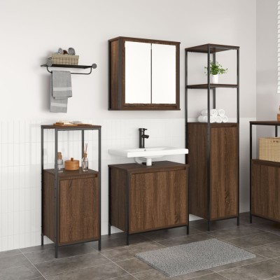 Gossi set de mobilier pentru baie din 3 piese in stejar maro, lemn prelucrat foto