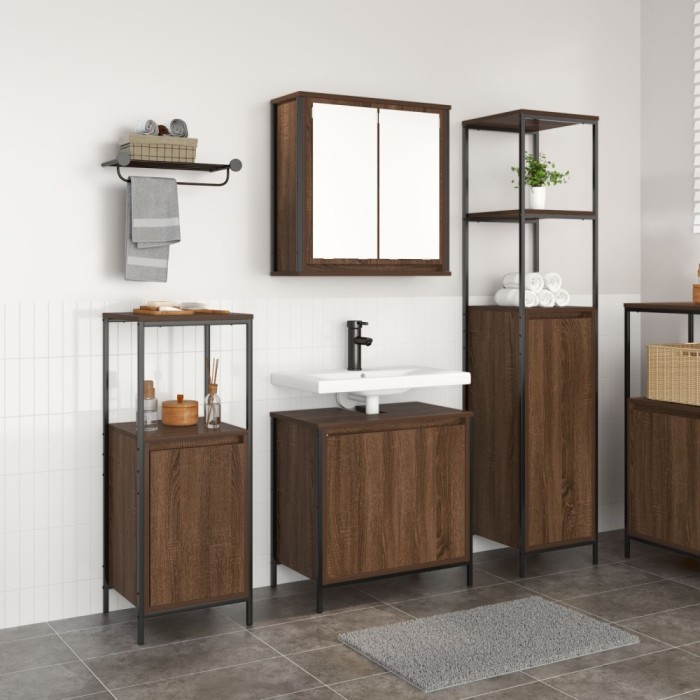 Gossi set de mobilier pentru baie din 3 piese in stejar maro, lemn prelucrat