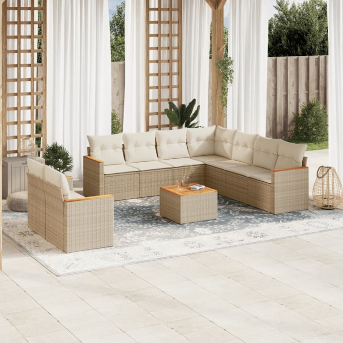 vidaXL Set canapele de grădină cu perne, 10 piese, bej, poliratan 3258509