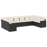 Cumpara ieftin Set canapele de gradina cu perne, 10 piese, negru, poliratan