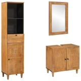 Cumpara ieftin Set de mobilier pentru baie 3 buc. Maro Lemn prelucrat