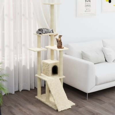 vidaXL Ansamblu pisici, st&amp;acirc;lpi din funie sisal, crem, 155 cm foto