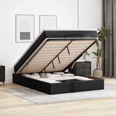 vidaXL Cadru pat otoman cu saltea neagră 140x190cm piele artificială 3311036 foto