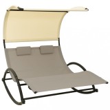 VidaXL Șezlong de plajă dublu cu baldachin, gri taupe&amp;crem, textilenă