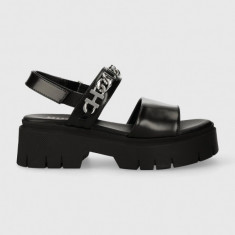 HUGO sandale de piele KrisSandal femei, culoarea negru, cu platforma, 50513534