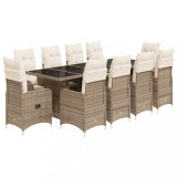 Cumpara ieftin Set bistro de gradina, 11 piese, cu perne, bej, poliratan