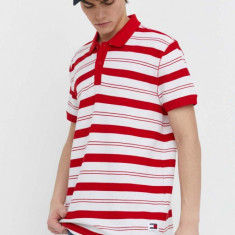 Tommy Jeans polo de bumbac culoarea roșu, cu model, DM0DM18921