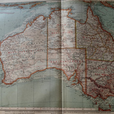 Harta veche State Australia, 1900, stare perfecta, 60x45 cm,