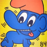 Keith Haring, Fără titlu (Ștrumf), litografie semnata pe placa