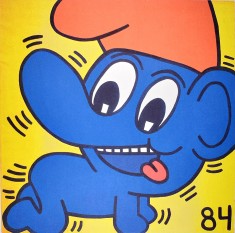 Keith Haring, Fără titlu (Ștrumf), litografie semnata pe placa