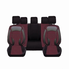 Set Huse Scaune Auto DeluxeBoss, stofa cu piele ecologica, pt bancheta rabatabila fractionata, negru cu rosu, 11 bucati Automobile ProTravel foto
