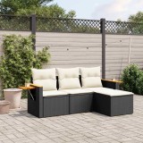 vidaXL Set mobilier de grădină cu perne, 4 piese, negru, poliratan 3226742