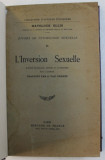 ETUDE DE PSYCHOLOGIE SEXUELLE , TOME II - L &#039; INVERSION SEXUELLE par HAVELOCK ELLIS , 1927