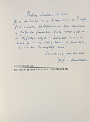 Eminescu si limba poetica a inaintasilor Stefan Munteanu cu autograf dedicatie foto