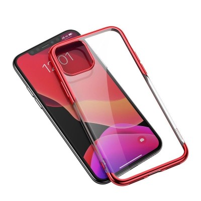 Husa Apple iPhone 11 Pro Max, Baseus Shining Case, 6.5 inch, Transparent / Rosu foto
