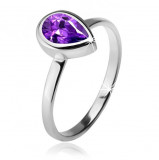 Inel cu ştras violet, &icirc;n formă de lacrimă, &icirc;ntr-o montură, argint 925 - Marime inel: 51