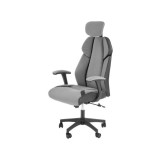 Scaun directorial HM Chrono, suport lombar, mecanism de balans, tetiera reglabila, piele ecologica/stofa, 120 kg, gri/negru